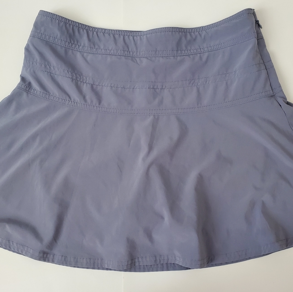 Athleta Skort Women’s 8P Skirt Flared Blue Gray Tennis Hiking Zipper Pocket